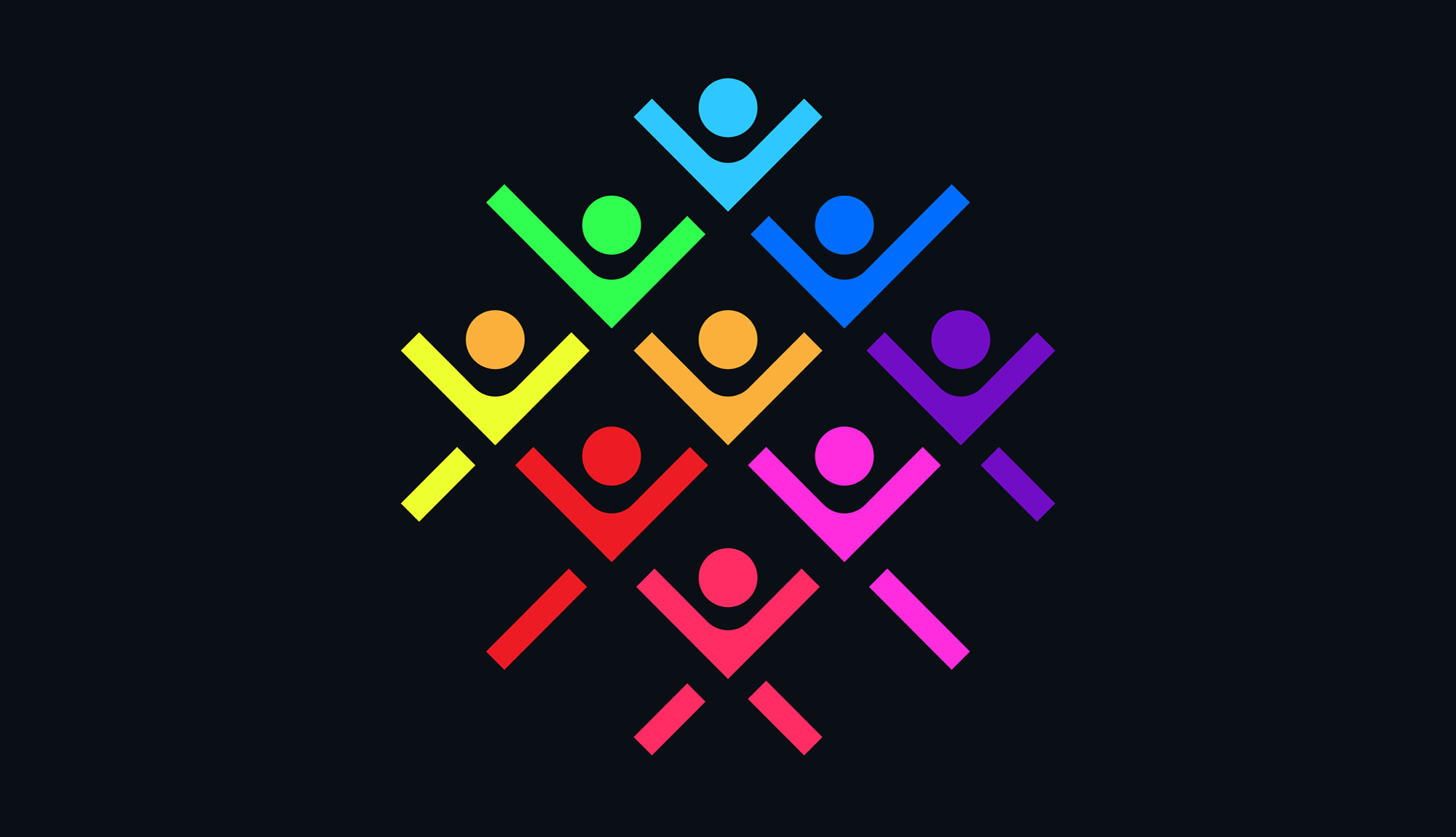 Rainbow-colored abstract graphic of humans